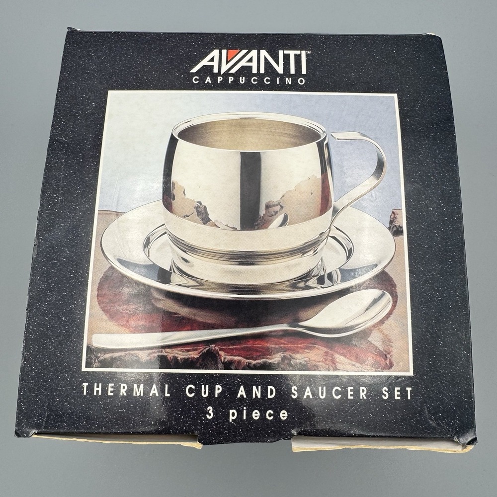 Vtg‎ Avanti Double Walled Stainless Steel Cappuccino 3 Piece Set- Aussie Navy